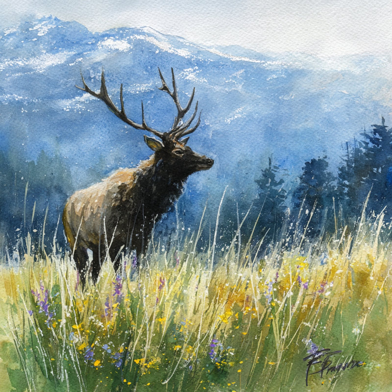 «Elk Above the Valley», art mural sur toile tendue