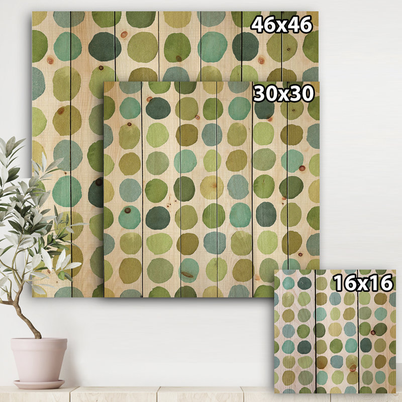 Cercle géométrique vert I - reproduction de style Mid-Century moderne sur bois de pin naturel, H 30 po x l 30 po x P 1,5 po