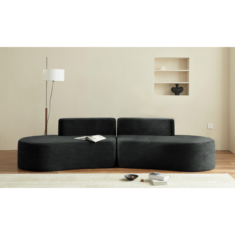 108" Curved Modular Sofa, Low Profile Apartment Sofa, Plush Towel Fabric Foam Couch, No Assembly Compressed Sofa in 2 Boxes