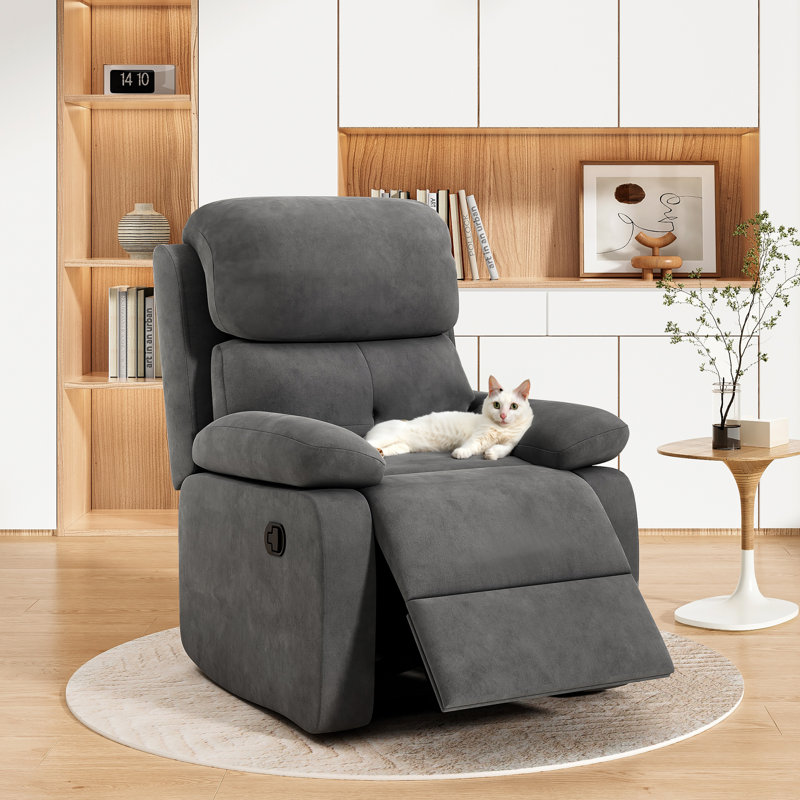 3-Position Padded Seat Upholstered Recliner with Adjustable Legrest and Backrest, Grey