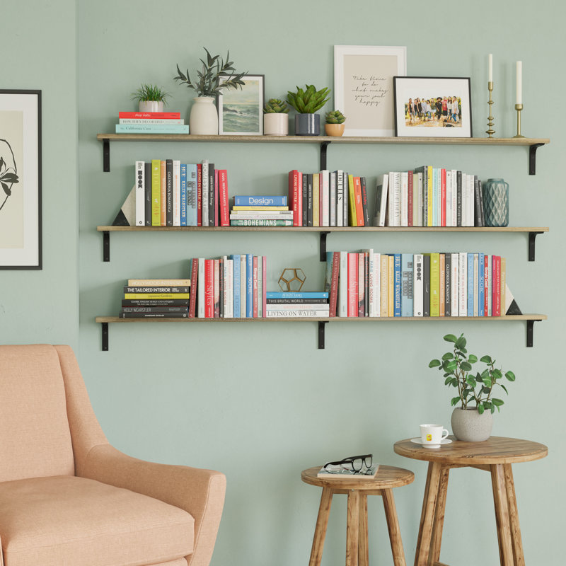 60 Inch Long Floating Bookshelves For Wall Decor, Solid Wood Shelves For Living Room And Office Decor, Kitchen Storage Shelves, Farmhouse And Scandinavian Decor, Burnt, 3 Pcs