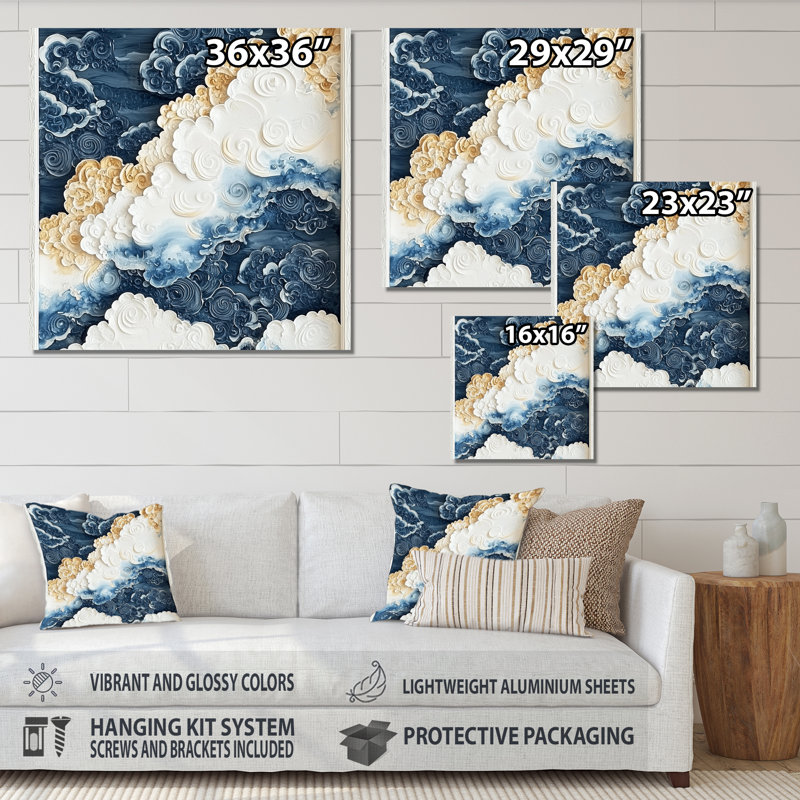 «Abstract Sea Breeze Waves III», art mural en métal, impression nautique, H 29 po x l 29 po x P 0,84 po