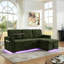Lit escamotable à 3 places en chenille avec table rétractable, lumières à DEL, charge et éclairage d'appoint moderne au design confortable, porte-gobelets pour les loisirs-2136936788