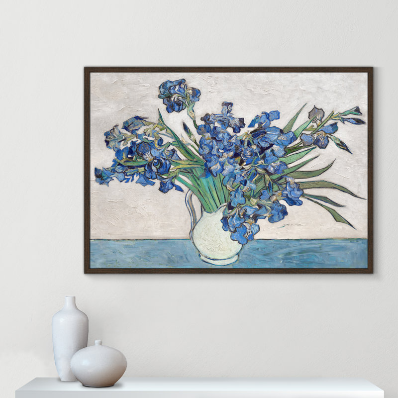 Imprimé iris bleu par Vincent Van Gogh, Noyer avec cadre fin, Pas de tapis, H 41,5 po x l 29,5 po