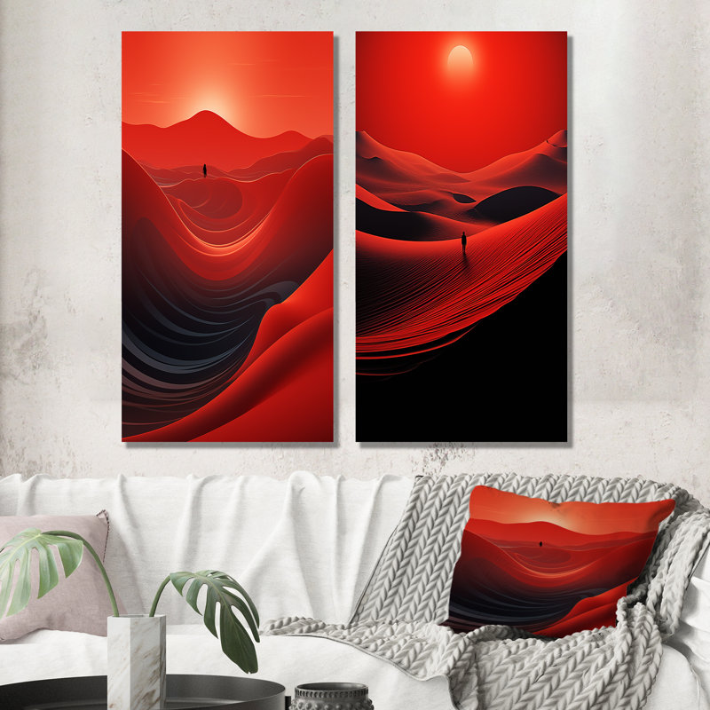 «Man Solitude In Red Arid Desert I», ensemble de 2 reproductions d'art sur toile, Toile tendue, H 28 po x l 25 po