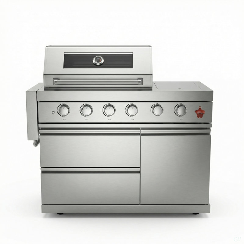 Îlot de cuisine pour barbecue à 5 brûleurs 75300 BTU Deluxe, Argent