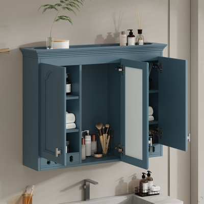 Armoire à miroir murale 35 pouces tout-en-un avec tablettes réglables, charnières à fermeture en douceur, pour meuble-lavabo, salon, rangement de chambre à coucher