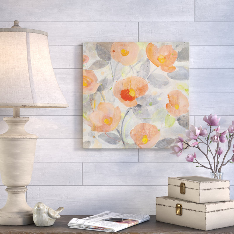 « popy jardin ii », reproduction d’art sur toile tendue, H 18 po x l 18 po x P 1,5 po, Toile avec cadre noir, Pas de tapis