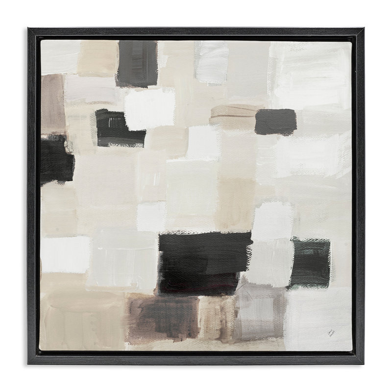 Art mural naturel sur toile en patchwork carré par Lanie Loreth, Cadre flottant noir de jais, H 18 po x l 18 po