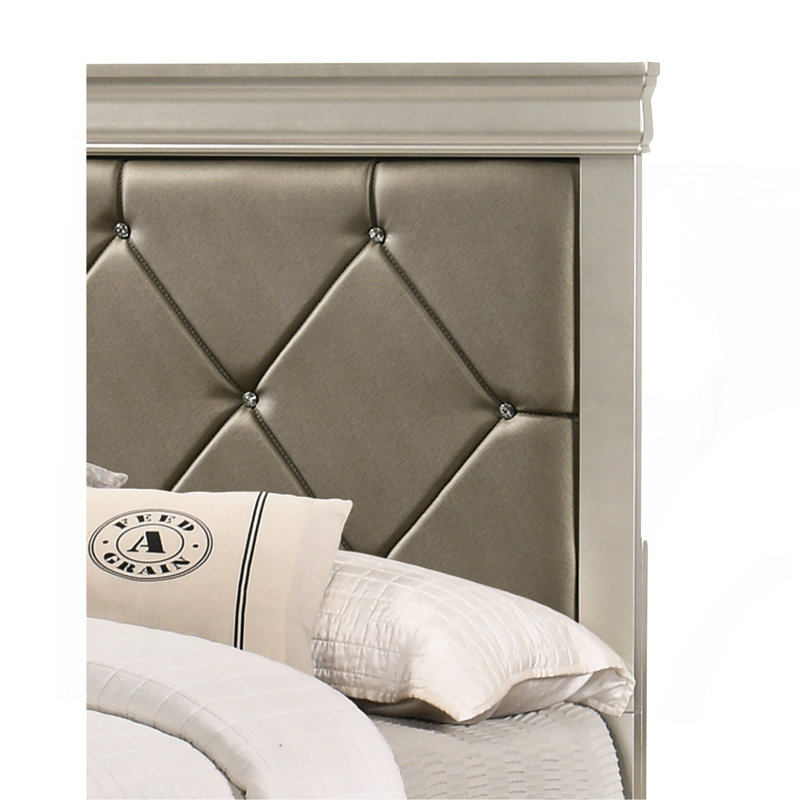 Meuble de chambre moderne capitonné beige, Grand lit