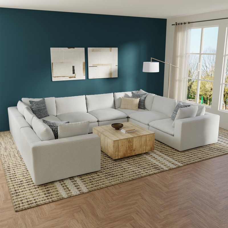 Jasmine Cloud Grey U-Shaped Sectional Sofa, Stain-Repellent Performance Fabric Couch for Living Room, Cloud Grey with Removable Cushions