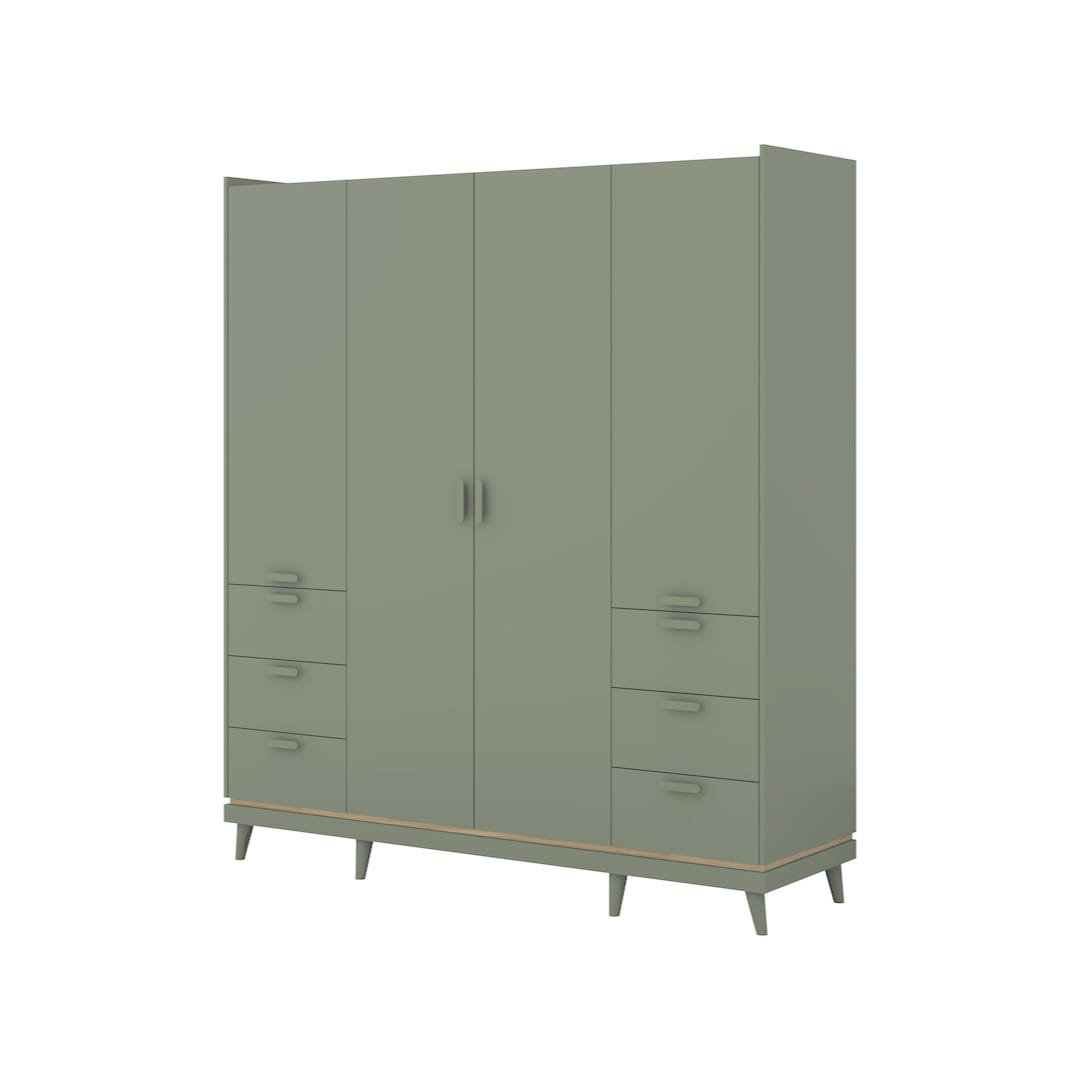 Scandi Oak Oiled & Brick 4 Door 6 Drawer Wardrobe - Contemporary Large Storage Unit with Shelves