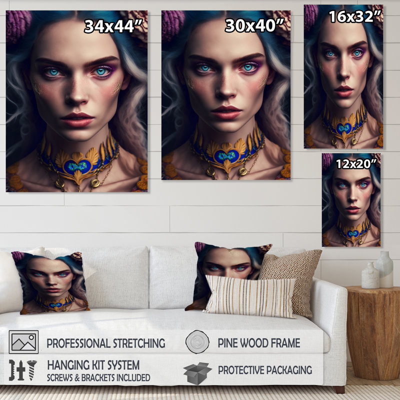 «Elisias Vintage Bohemian Woman with Blue Eyes II», reproduction sur toile, H 32 po x l 24 po x P 1 po, Toile tendue