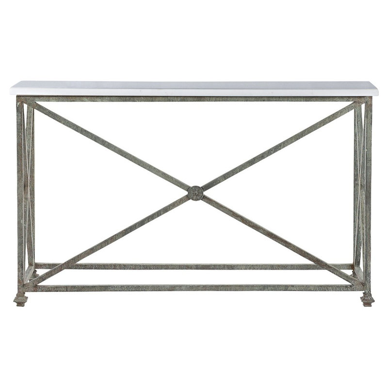 Medallion 60'' Console Table, Deep Ocean, 34"H x 45"W x 15"D, Carrera Marble