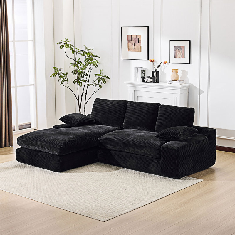 Canapé modulaire rembourré Boneless, Velours côtelé noir