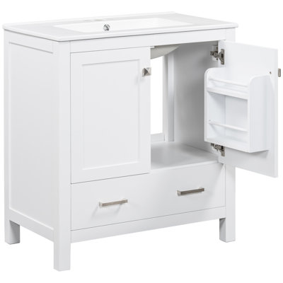 Meuble-lavabo de 60 po avec double meuble-lavabo, rangement et une image contemporaine en céramique