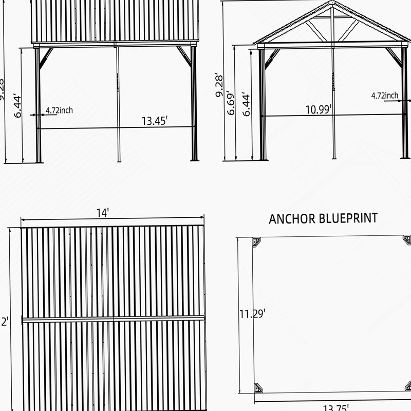Pavillon de jardin extérieur en aluminium 12 pi x 14 pi avec toit en pignon en acier galvanisé pour terrasse de patio
