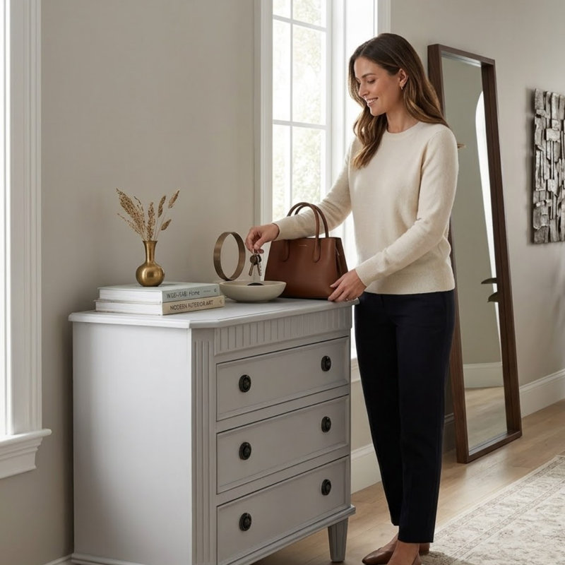Elegant Byrum 65cm 3 Drawer Chest of Drawers - French Style Grey/Blue Finish Hand Finished Ready Assembled Furniture for Home