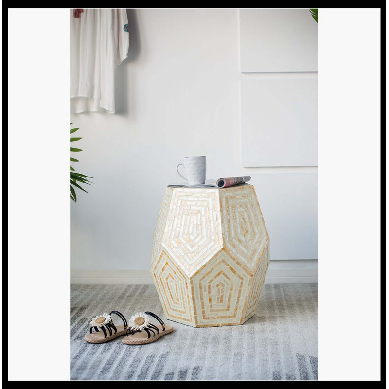 18X18x21" Hexagonal Capes Capiz Stool, Cream/Yellow