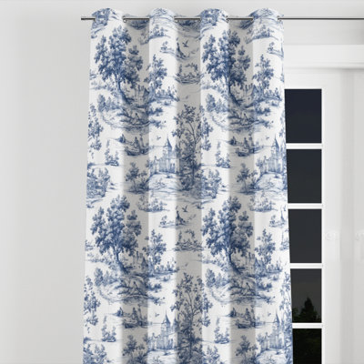 Rideaux de fenêtre French Country - Rideau à œillets en toile bleu classique - 1 panneau