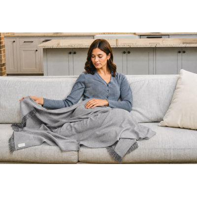 100% Alpaca Wool Throw Blanket- Grey Herringbone