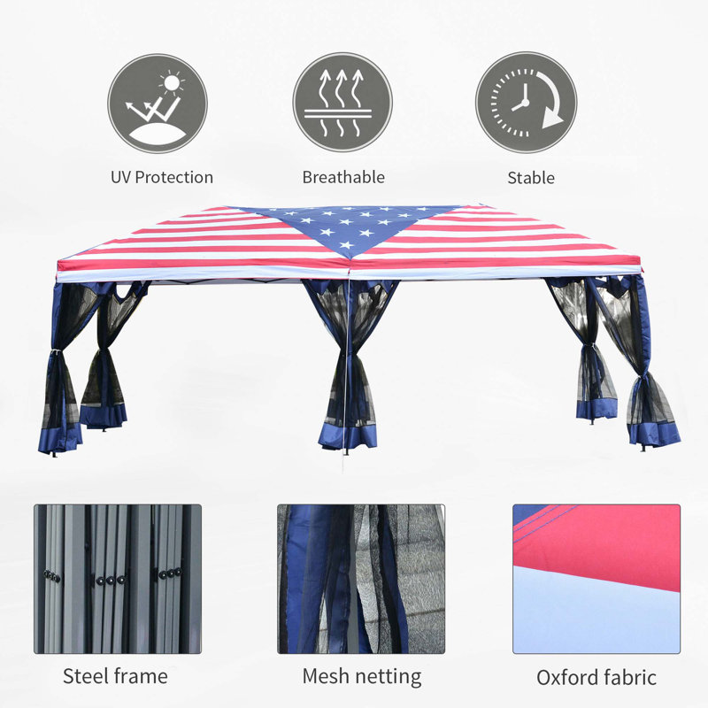 American Flag 10' x 20' Pop Up Canopy Tent with Mesh Sidewalls