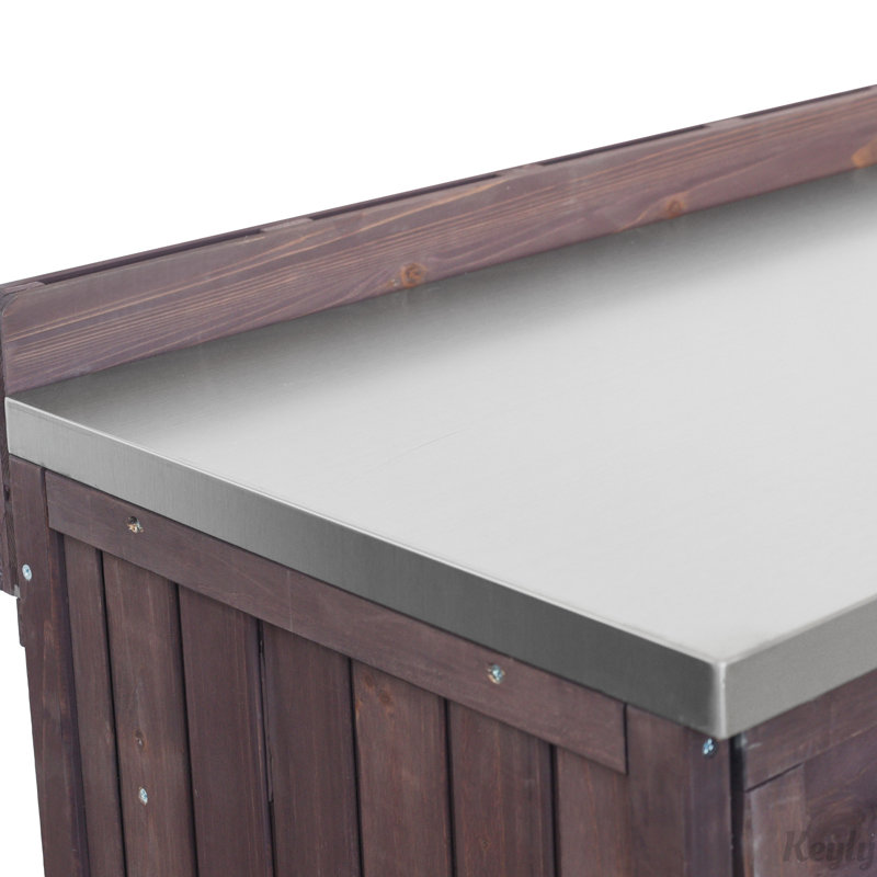 Outdoor Kitchen Island Series - 2 Piece Modular Solid Wood Set, 304 Sink Stainless Steel Station w/ Faucet, Drawer, 2 Door Shelves, Outdoor Storage Cabinet w/ Wheels for Backyard, Patio