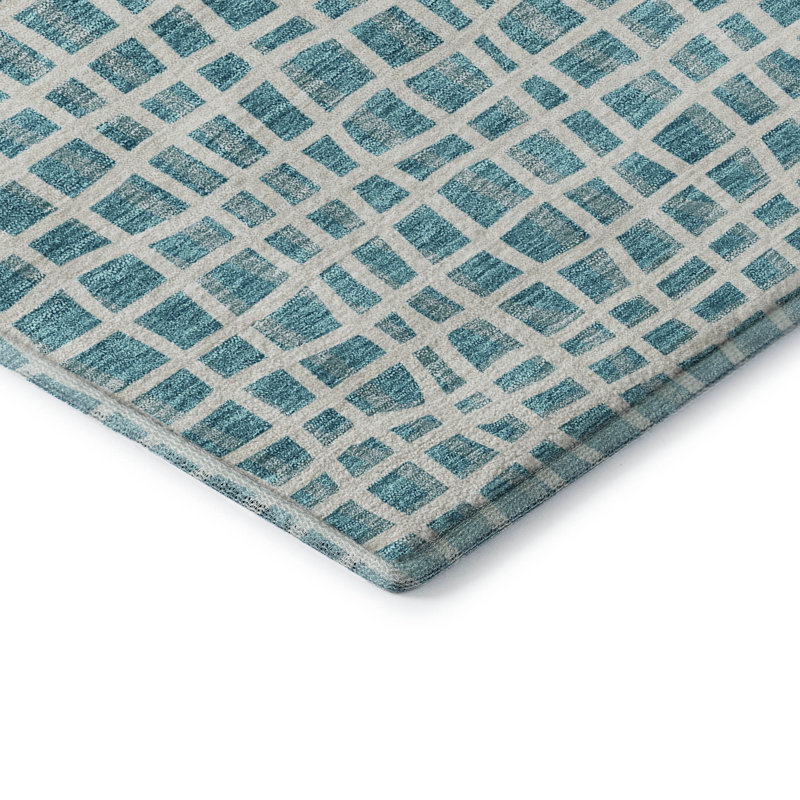 Tapis bleu sarcelle lavable à la machine Premium Prisco, Rectangle 5 pi x 7 pi 6 po