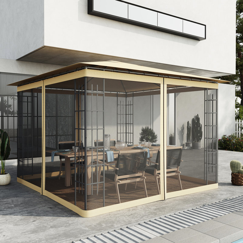 Paroi de remplacement pour abri de jardin beige 10 pi en X - entrée et feuilles d'insectes, espace extérieur dégagé, paroi latérale facile à installer, débris d'intrusion, processus d'installation simple