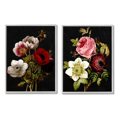 Vintage Blooms On Black 2 Pieces by Piddix -  Stupell Industries, a2-610_gff_2pc_16x20