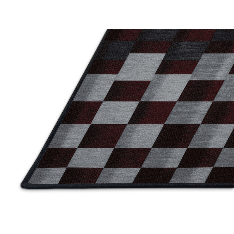Machine Washable Checkered Brown Area Rug, Round 4'