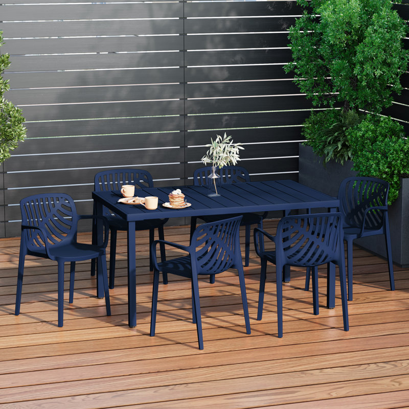 6-Person Outdoor Rectangular Dining Set, Navy