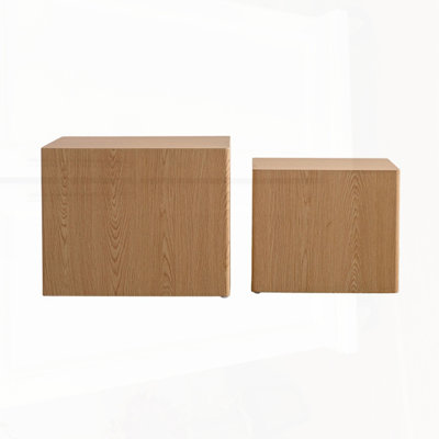 MDF Modern Nesting Imitation Wood Grain Coffee Table, Cube Side Table, Set For Small Space Living Room And Bedroom - Fully Assembled