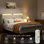Platform Bed Frame with Fabric Upholstered Headboard and Wooden Slats Support-302995964