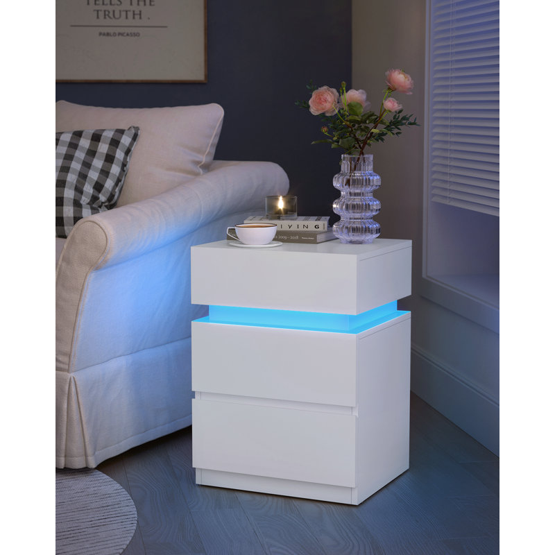 Casein 40cm W Manufactured Wood Bedside Table, Cloud White
