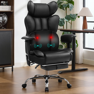 Fauteuil de bureau massant avec repose-pieds et fonction chauffante, fauteuil ergonomique grande taille avec soutien lombaire, fauteuil de bureau pivotant inclinable à dossier haut