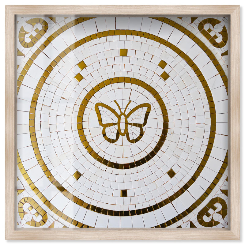 «Gold Butterfly Mosaic» par Art Remedy, H 21 po x l 21 po, Crème, crème