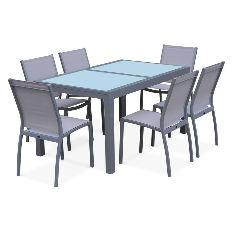 Dancer 6 - Person Patio Dining Set Extendable Rectangular Table, Grey/Light Grey