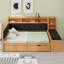 Lit de jour multifonctionnel avec lit gigogne, tablettes de rangement, banc et tête de lit tapissier-2065388800