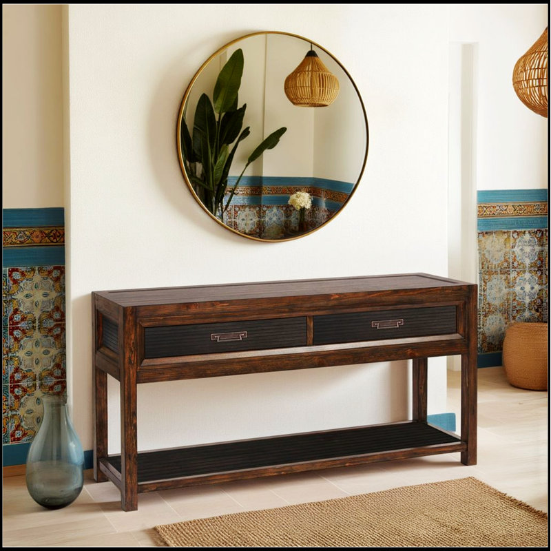 Table de canapé à deux tiroirs, aucun assemblage requis, finition deux tons