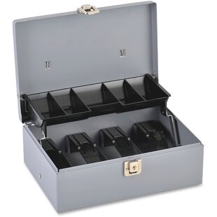 Cash Box, 5 Compartments, 11-3/8"x7-1/2"x3-3/8", Gray