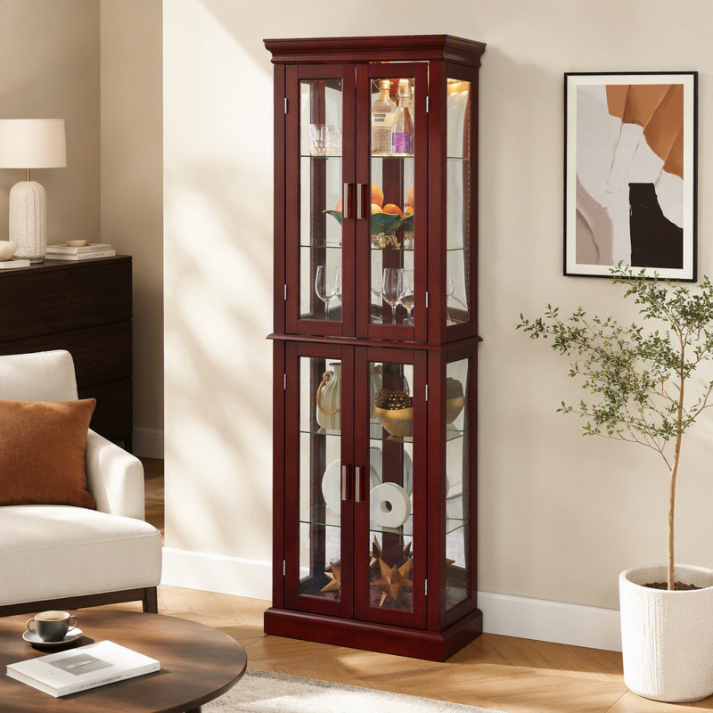 Cabinet Curio avec tablettes réglables et panneau arrière en miroir, portes en verre trempé (6 niveaux) (ampoule E26 non incluse)