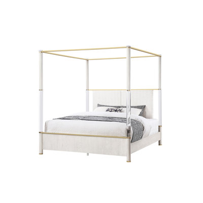 Très grand lit à colonnes avec motif acrylique et or, très grand lit contemporain, bois d'hévéa, bois massif et bourre, profondeur 85 po, largeur 80 po, hauteur 60 po, poids 244,2 lb