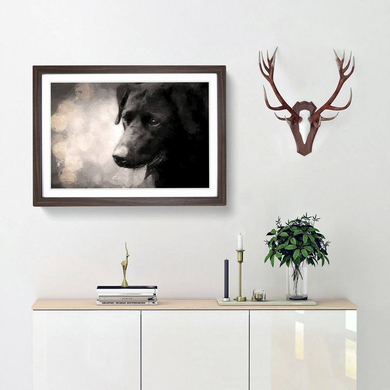 Black Labrador in Abstract - Picture Frame Painting Print on MDF, 36cm H x 48cm W x 2cm D, Walnut Framed