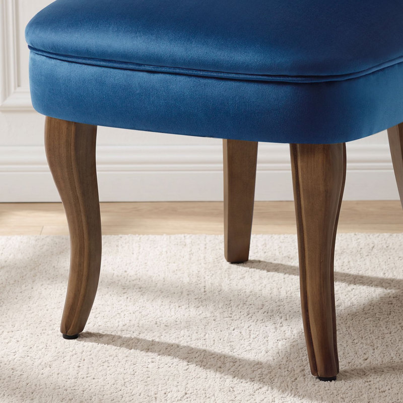 Chaise de coiffeuse rembourrée de 65,3 cm (25,7 po) avec dossier bas et pieds en bois massif, Bleu