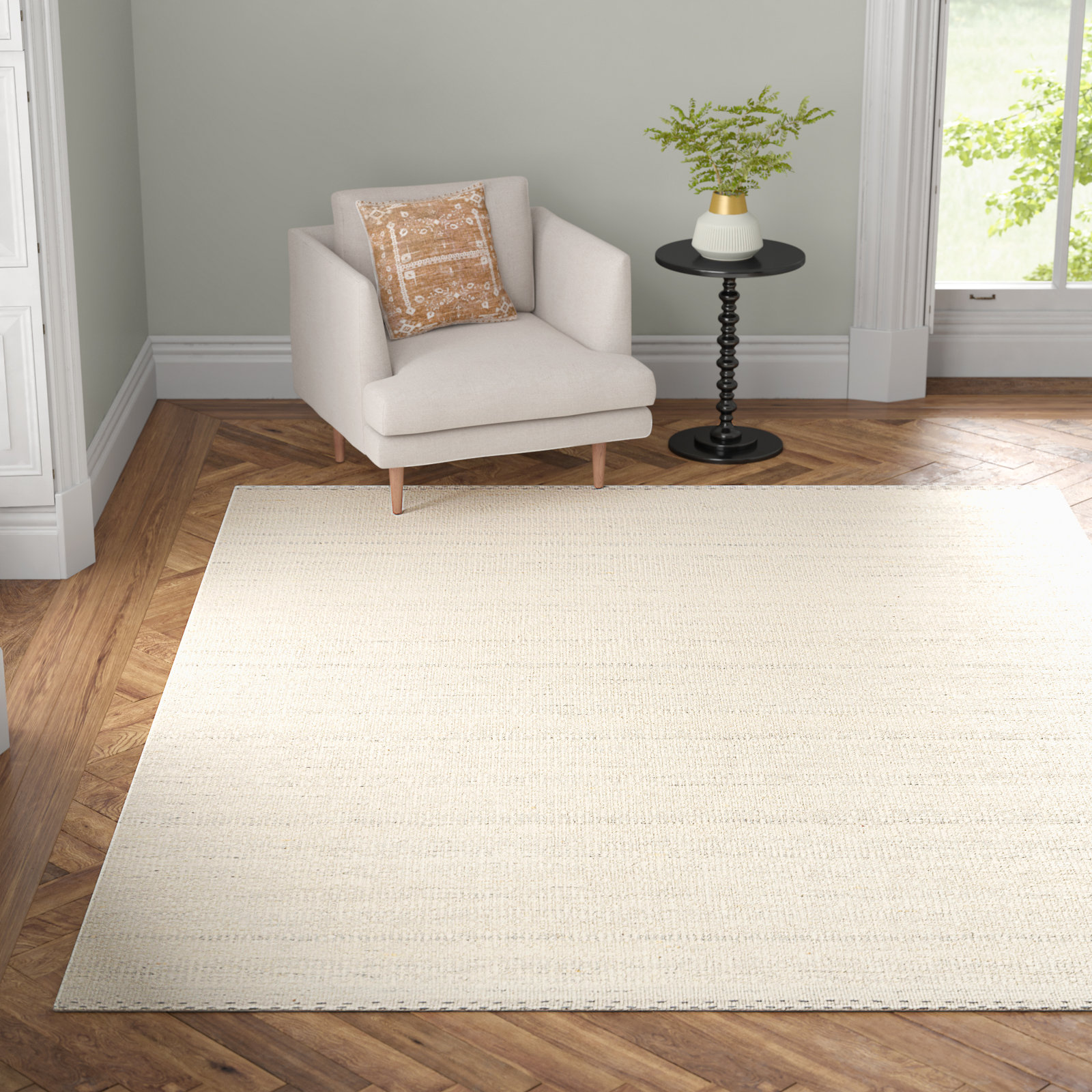 Larissa Ivory Hand-Woven Rug, Rectangle 5' x 7'6"