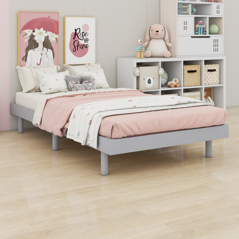 Base de lit plateforme flottante de conception moderne, Gris, Lit simple