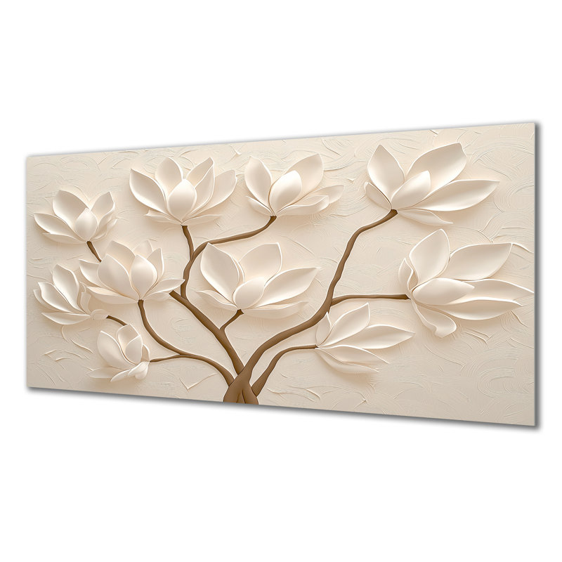 White Magnolia Tree Glow II - Magnolias Metal Wall Decor, Traditional Metal Print, 28" H x 60" W x 0.84" D
