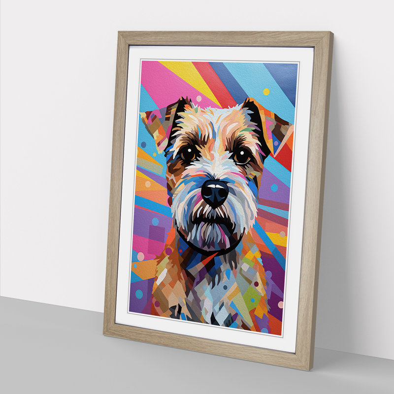Border Terrier Op Art - Framed Print, 34cm H x 25cm W x 2cm D, Oak Framed