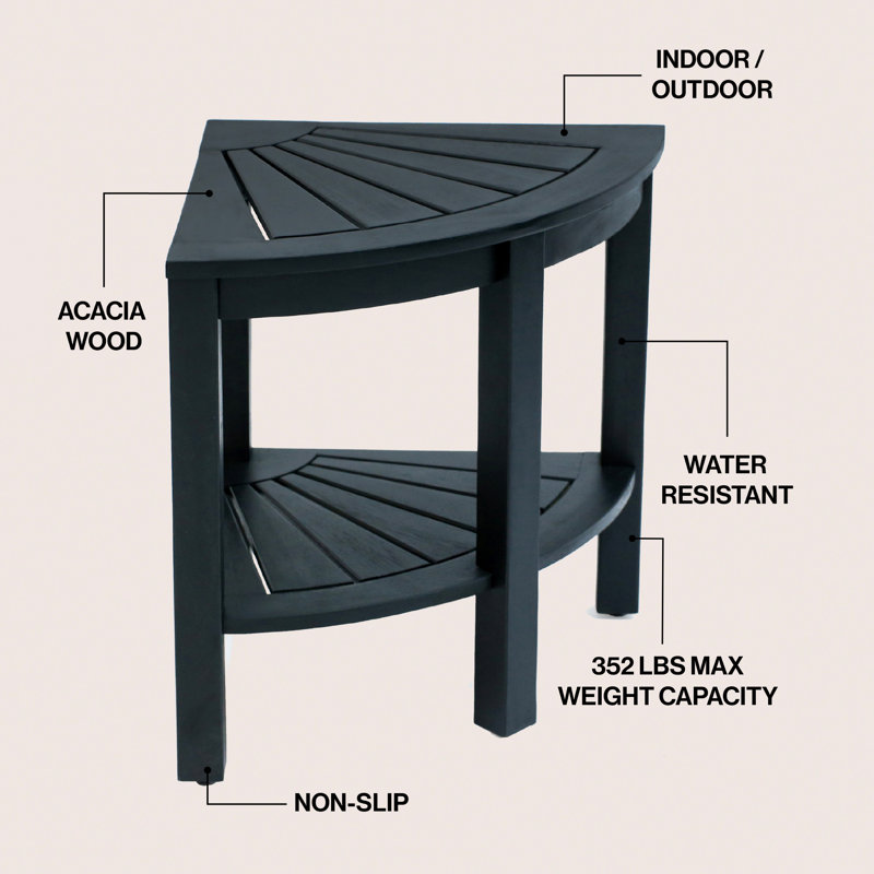 Tabouret de coin de douche en bois d'acacia noir 18 po Maris, banc de salle de bain intérieur / extérieur à 2 niveaux avec tablette de rangement pour salle de bain et spa